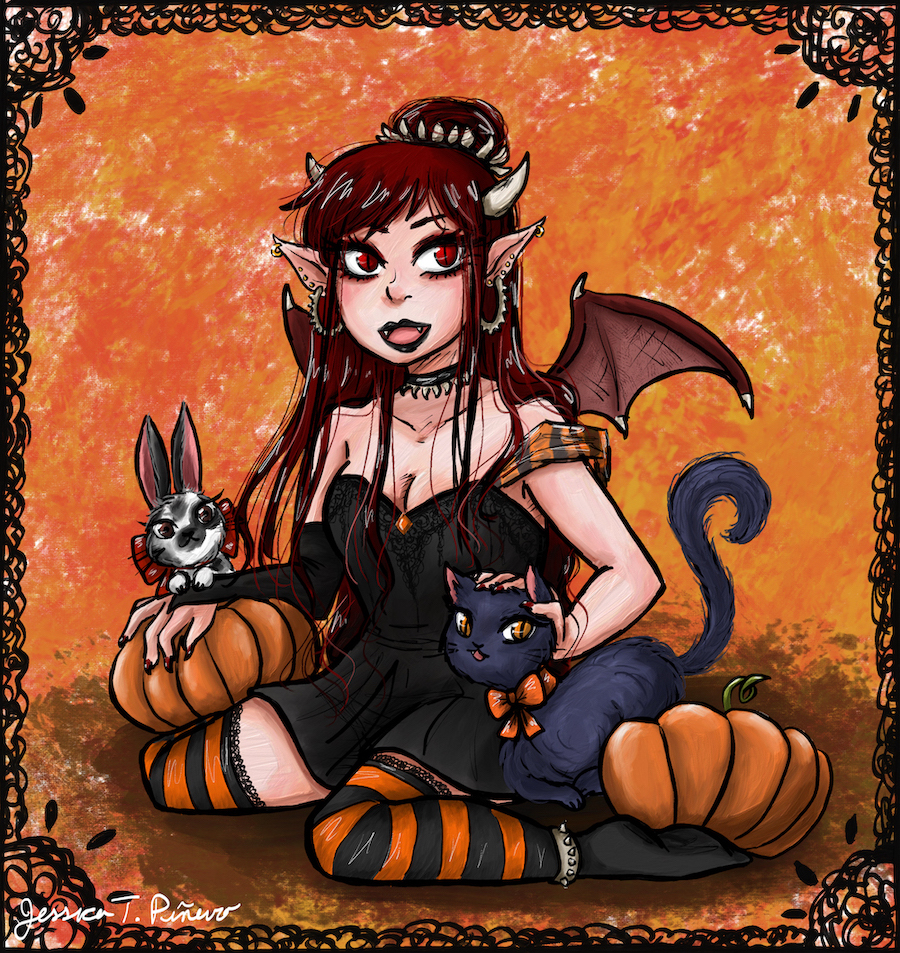 halloween illustration of demon girl
